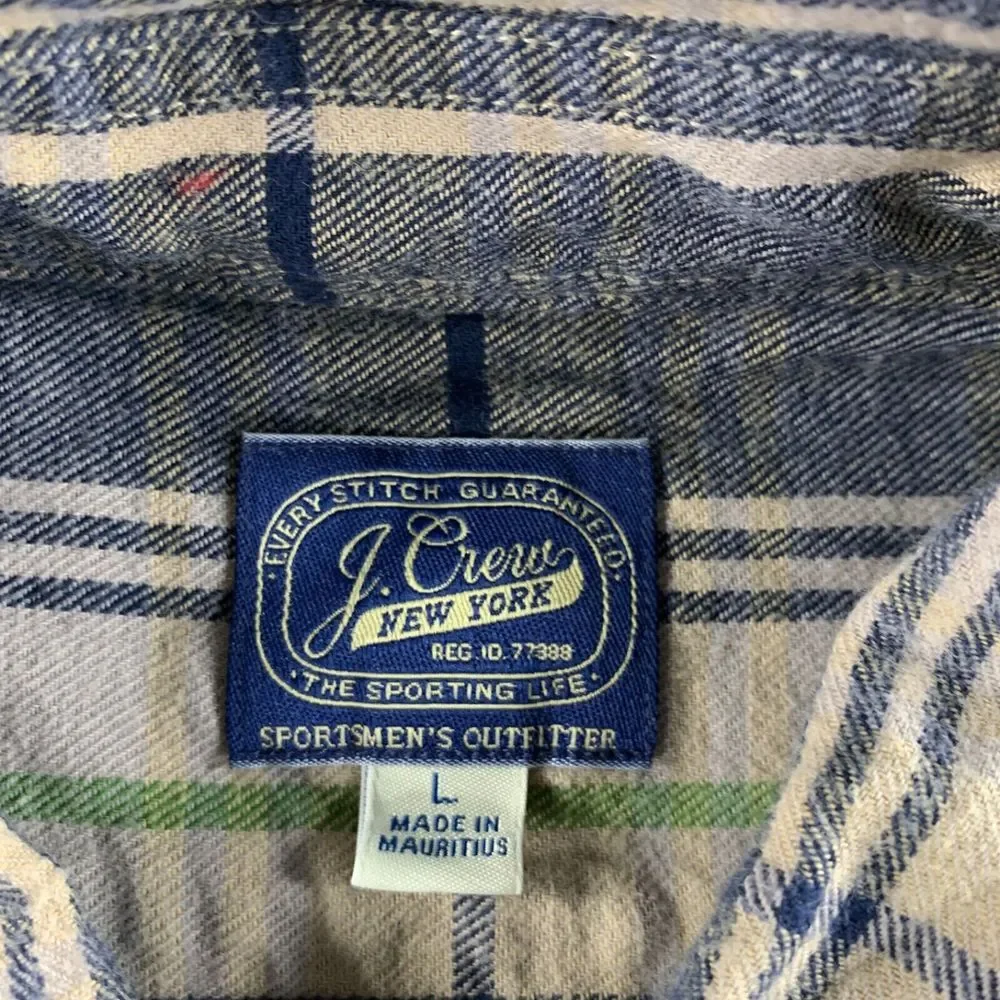 J. Crew Shirt Mens Large Beige Black Flannel Plaid‎ Button Up Midweight Pockets